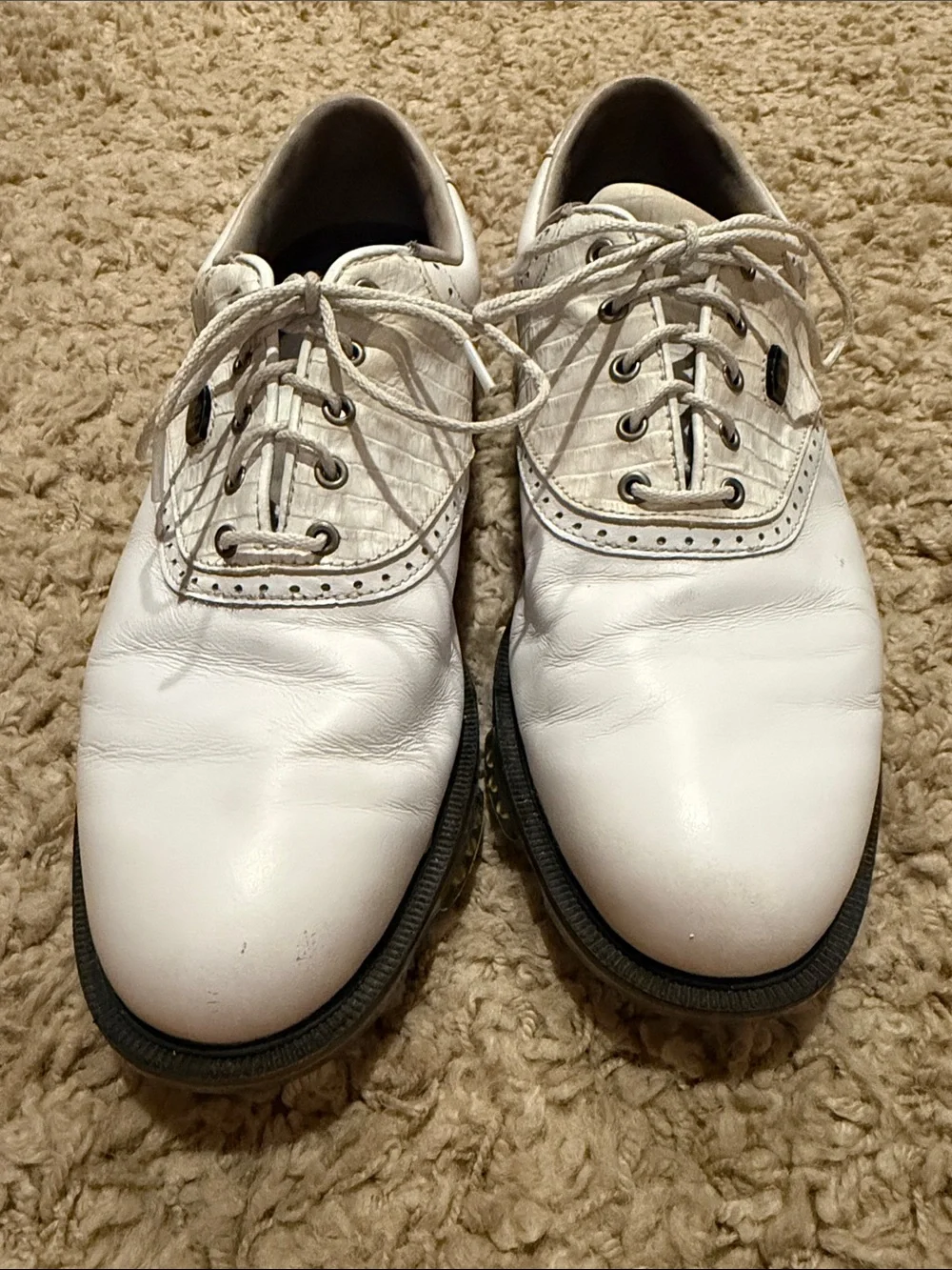 Foot joy DryJoys Tour Golf Shoes in white leather and white croc side panels